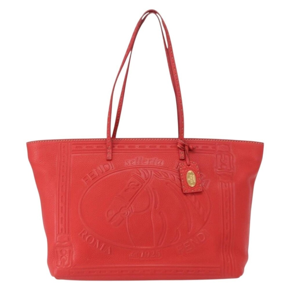 Fendi Leather Celeria Tote Bag Red